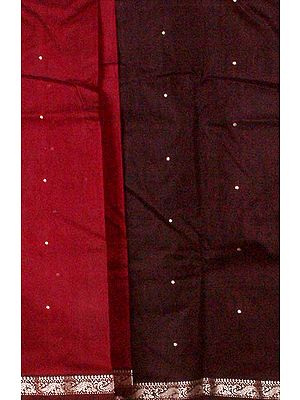 Black and Maroon Chanderi Suit with Golden Bootis