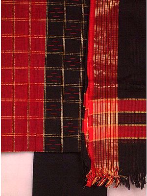 Black and Maroon South Cotton Suit with Golden Checks