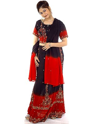 Black and Red Lehenga Choli with Beadwork