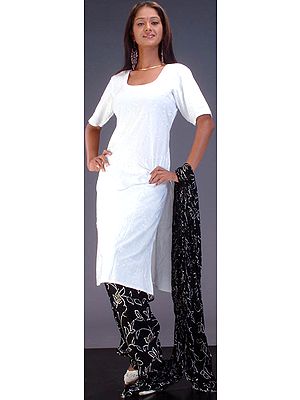 Black and White Suit with Applique Work on Kameez