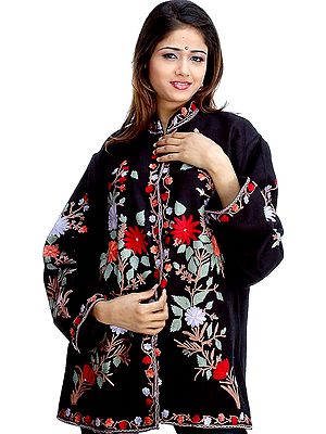 Black Aari Jacket with Large Flowers