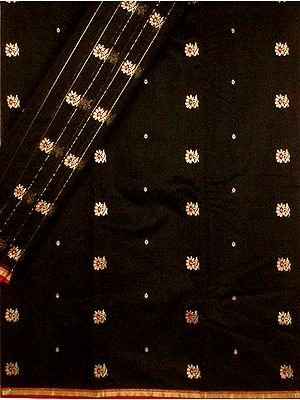 Black Chanderi Suit with Golden Bootis
