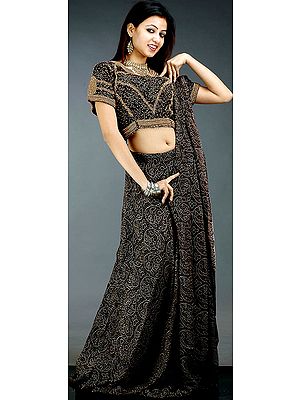 Black Chunri Printed Lehenga Choli with Beadwork