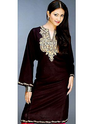 Black Kashmiri Phiran with Needle Embroidery