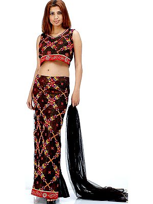 Black Lehenga Choli with Multi-Color Floral Embroidery