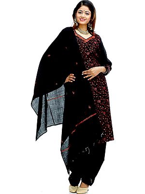 Black Needle Embroidered Salwar Suit with Shawl