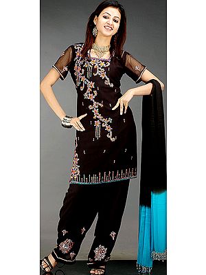 Black Salwar Kameez Suit with Beads and Sequins