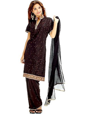 Black Salwar Kameez Suit with Sequins and Crystals