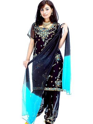 Black Salwar Kameez with Multi-Color Sequins and Beads