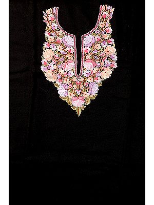 Black Two-Piece Suit from Kashmir with Floral Embroidery