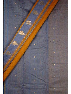 Blue and Mustard Chanderi Suit with Golden Bootis