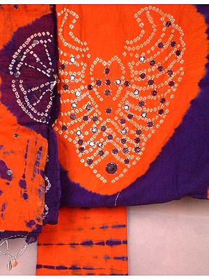 Blue and Orange Bandhini Suit with Mirrors