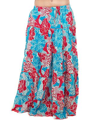 Blue and Pink Floral Printed Skirt