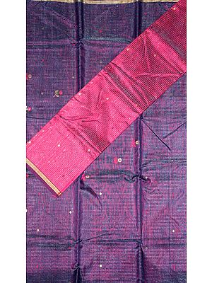 Blue and Purple Chanderi Suit with Stripes Woven in Golden Thread