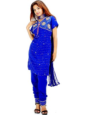 Blue Choodidaar Kashish Suit with Beads and Sequins