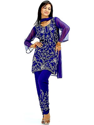 Blue Choodidaar Suit with Threadwork and Beads