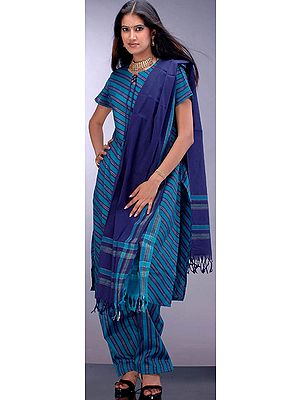 Blue Leheria Suit with Pin Stripes