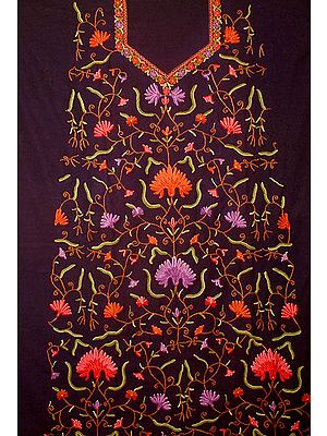 Blue Two-Piece Kashmiri Suit with Floral Aari Embroidery on Kameez