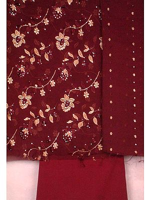 Bordeaux Suit with Floral Embroidery and Sequins