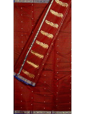 Brown and Blue Chanderi Suit with Golden Bootis