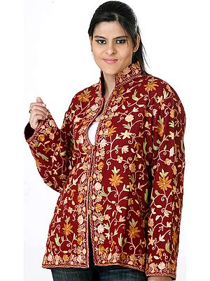 Brown Aari Jacket from Kashmiri with Floral Embroidery