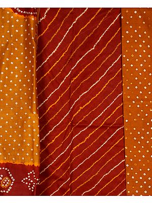Caramel and Rust Bandhani Tie-Dye Suit from Kutch with Tissue Border
