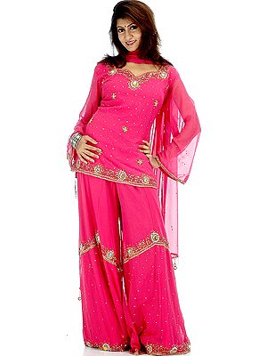 Cerise Sharara Suit with Beadwork and Sequins