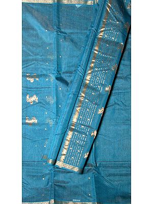 Cerulean Tissue Chanderi Suit with Pin Stripes and Bootis in Golden Thread
