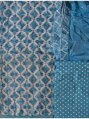 Chic-White and Blue Phulkari Salwar Kameez Fabric From Punjab with Aari Embroidery