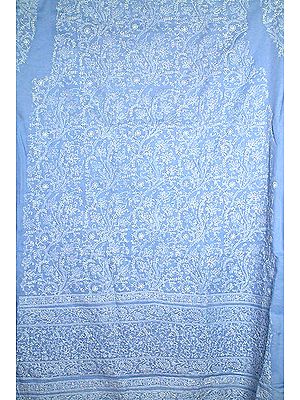 Cornflower-Blue Suit with All-Over Lukhnavi Chikan Embroidery