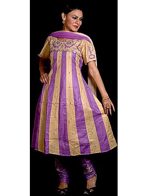 Cream and Amethyst Anarkali Suit with Floral Sequins