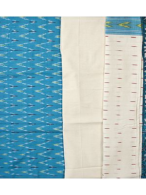 Cyan-Blue Salwar Kameez Fabric from Pochampally with Ikat Weave