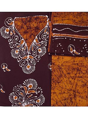 Deep Mahogany and Mustard Batik Salwar Kameez Fabric