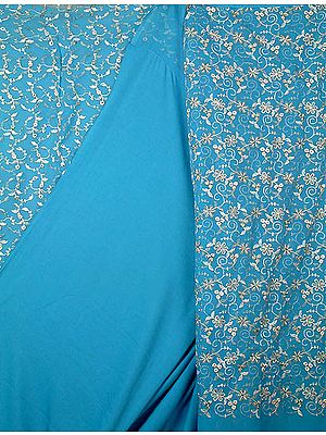 Dodger Blue Suit with All-Over Floral Embroidery