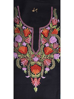 Eclipse-Blue Two-Piece Suit from Kashmir with Floral Aari Embroidery by Hand