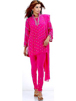 Fuschia Choodidaar Suit with Floral Embroidery