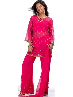 Fuschia Suit with Beadwork and Parallel Salwar