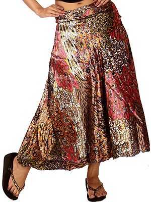 Gold and Magenta Wrap Around Printed Skirt