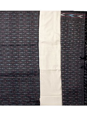 Gray and Ivory Salwar Kameez Fabric from Pochampally with Ikat Weave