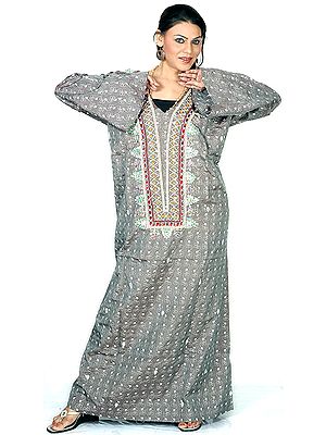 Gray Kashmiri Kaftan Heavily Beaded on Front with Aari Embroidery