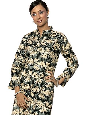 Gray Printed Khadi Kurta