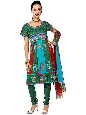 Green Anarkali Suit with Embroidered Paisleys