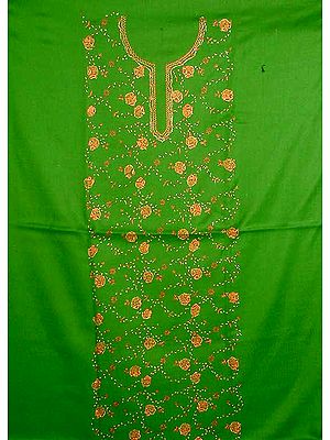 Green Hand-Embroidered Two-Piece Suit from Kashmir