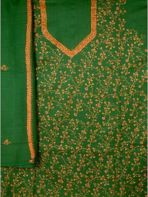 Green Jafreen Jaal Hand-Embroidered Suit from Kashmir with Shawl