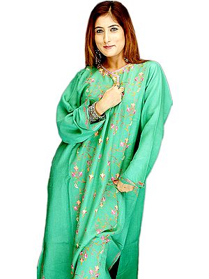 Green Kashmiri Phiran with Aari Embroidery