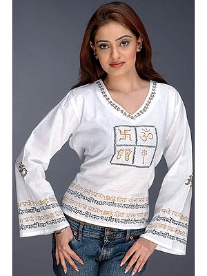 Hand-Printed Gayatri Mantra Top