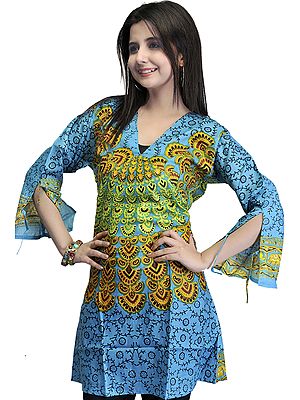 Heritage Blue Printed Kurti from Gujarat with Floral Motifs
