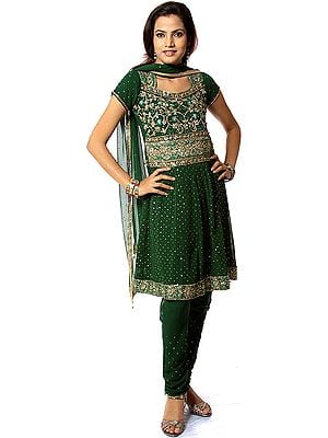 Emerald-Green Anarkali Suit with All-Over Embroidered Sequins