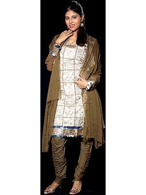 Ivory and Brown Designer Salwar Kameez with Embroidered Paisleys