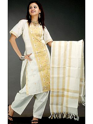 Ivory and Golden Kasavu Suit from Kerala